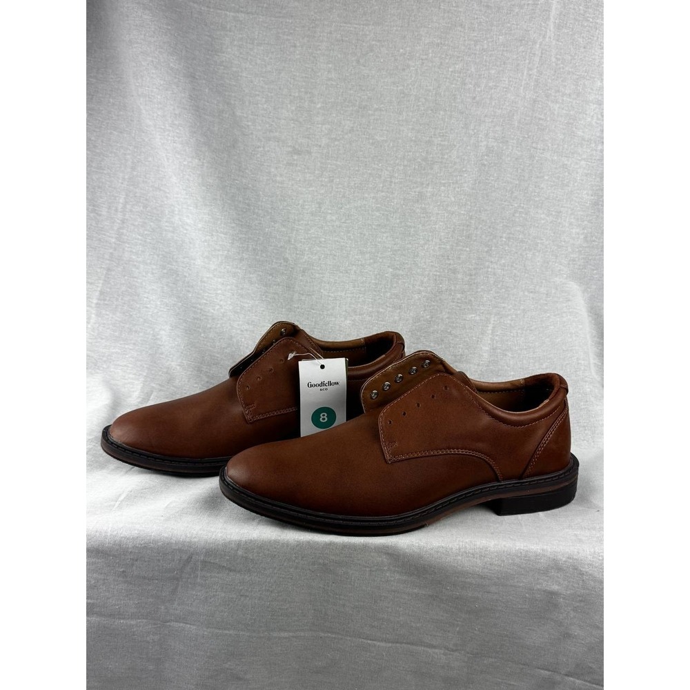 Goodfellow & Co Mens Brown Faux Leather Dress Shoes NO LACES Memory Foam Size 8
